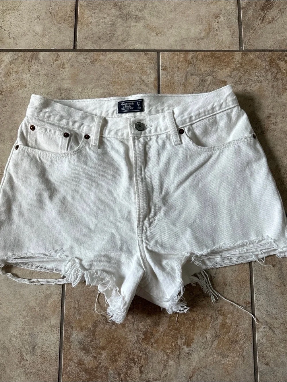 Abercrombie & Fitch White Distressed Denim Cutoff Shorts